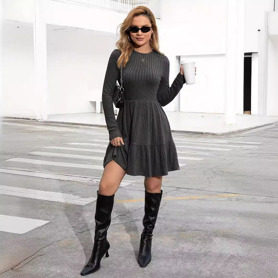 Europese Gestreepte Ronde Hals Gebreide Jurk Trui voor Dames & Meiden