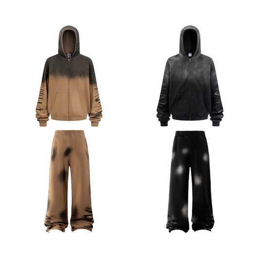 Casual Monkey Washed And Worn Gradient Sweatvest met Capuchon /Joggingbroek voor Unisex