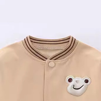 Casual Tweedelige Set Honkbaluniform Sweatvest met Geborduurde Cartoon & Broek met Patches voor Baby's/ Peuters