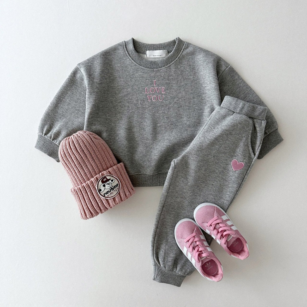 Kinderkleding Tweedelig pak Comfortabele Sweatshirt met Geborduurde Letter Love & Broek
