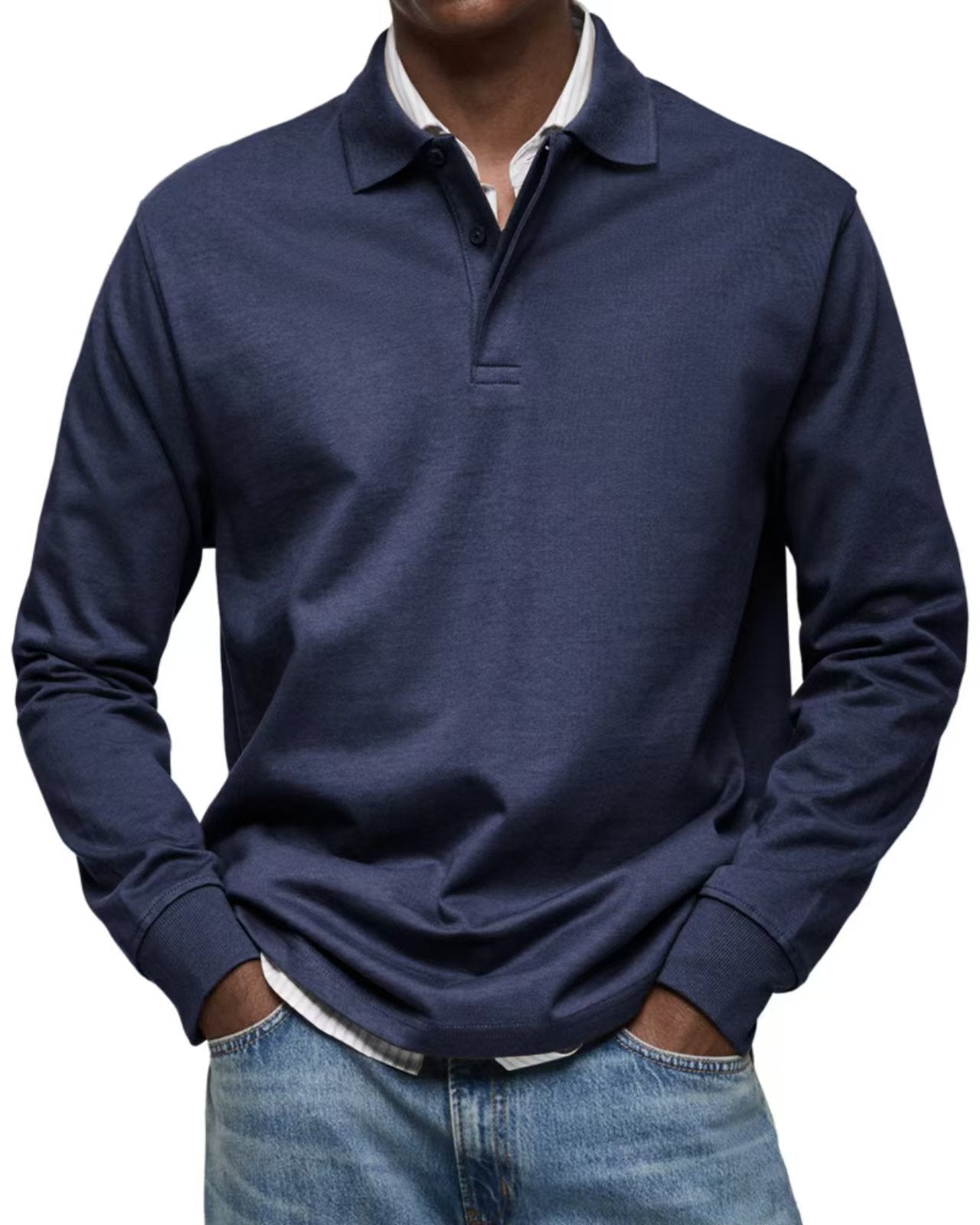 Business/Casual All-Match Poloshirt met Lange Mouwen en Knopen voor Heren & Jongens