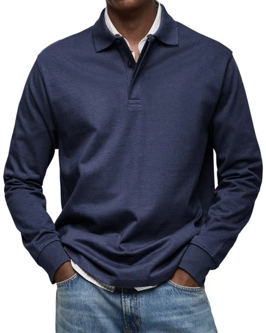 Business/Casual All-Match Poloshirt met Lange Mouwen en Knopen voor Heren & Jongens