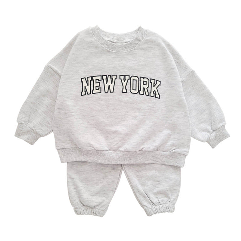 Trendy 2-deligset Sweatshirt met Tekstprint & Broek voor Baby's/ Peuters