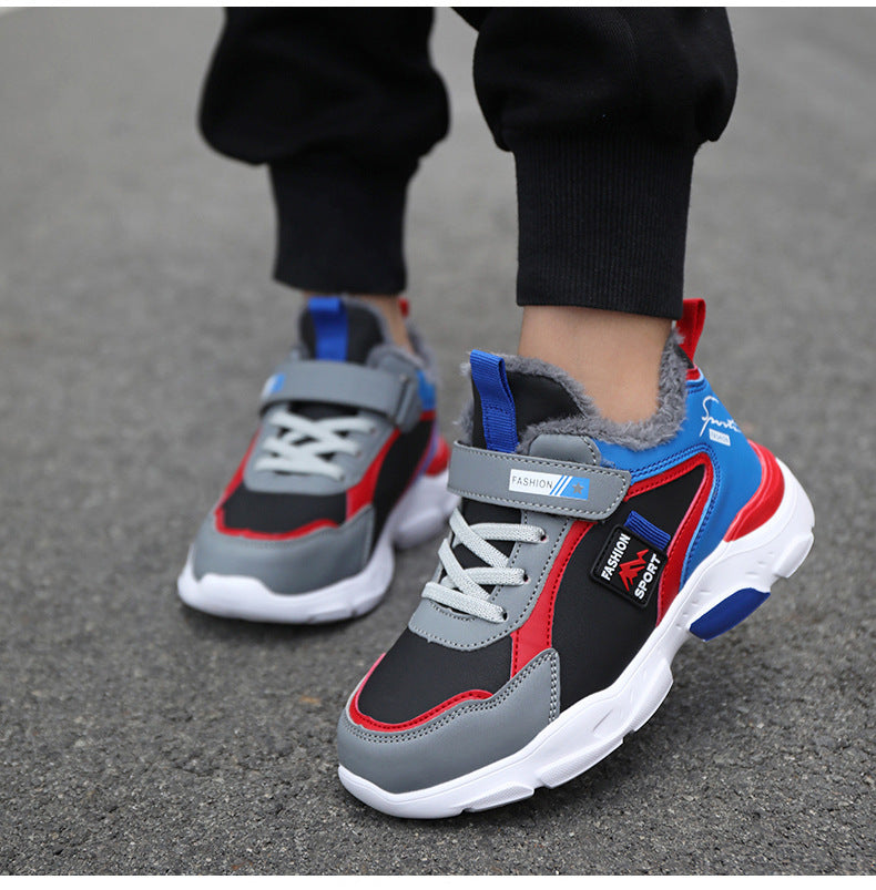 Winter Warme Kinderschoenen van PU-Leer en Fluweel met Klittenband voor Teenager