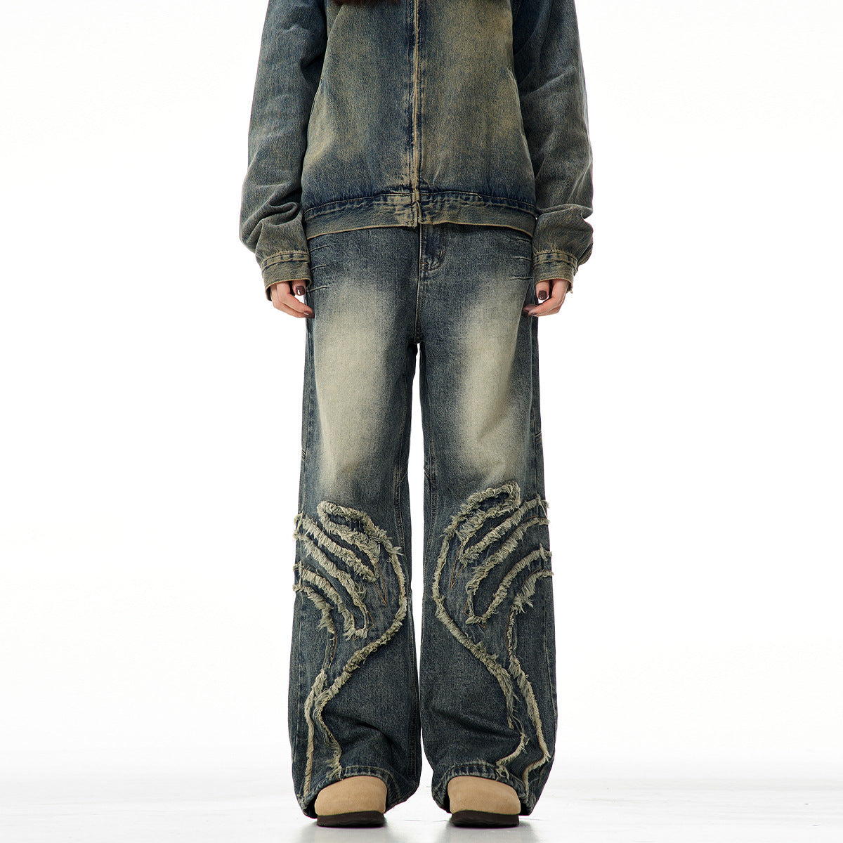 American Designer Washed Straight Retro Jeans met Patchwork voor Heren/ Jongens