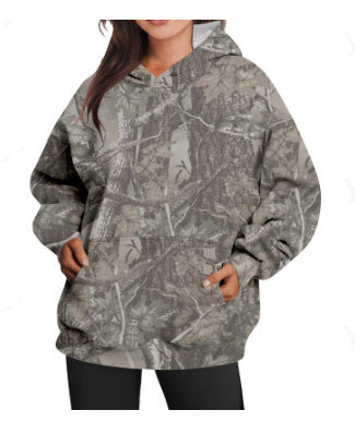 Dames Camouflage Hoodie Maple Leaf Print Oversized