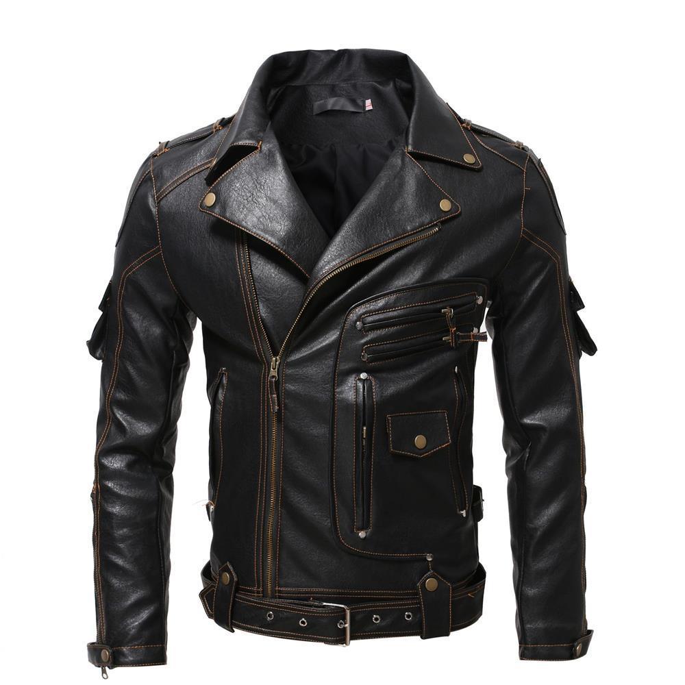 Retro Personality  Multi-pocket Motorjacket van PU-Leer met Ritssluiting voor Heren