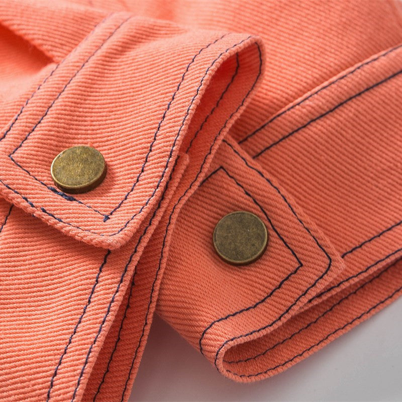 Amerikaanse Designer Ontwerp Fashion Brand Color-blocking Lapel Tooling Spijkerjacket voor Dames /Plus-size & Heren