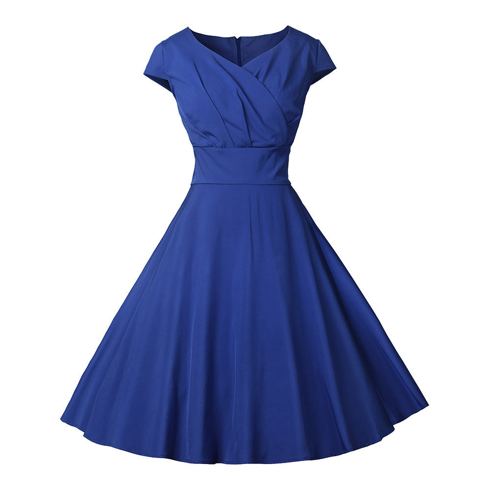 Hepburn Style Vintage Cocktail-jurk met Korte Mouwen en Printpatroon voor Dames & Plus-size