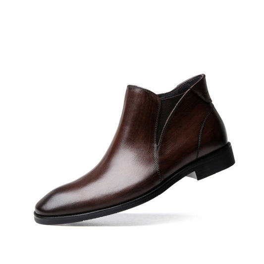 Europese Stijlvolle Designer Casual/Business Elegante Effen Kleur met/zonder Fluweel Puntige Chelsea Boots van Echt Leer met Ritssluiting voor Heren