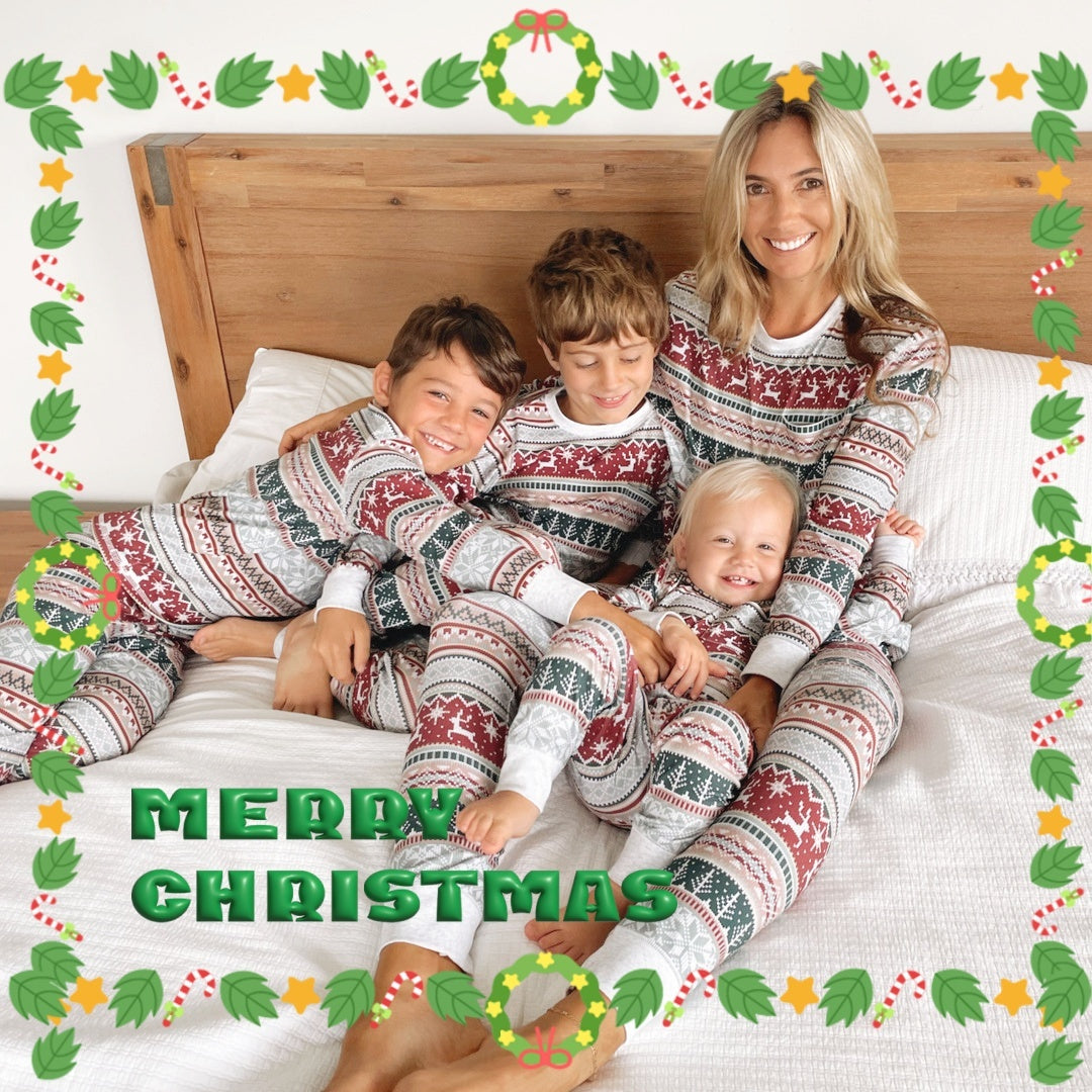 Kerstmis Familie Stijlvolle Casual Matching Kerst Pyjama Set met Kerstmispatroon en Ronde Hals voor Gezin & Koppels