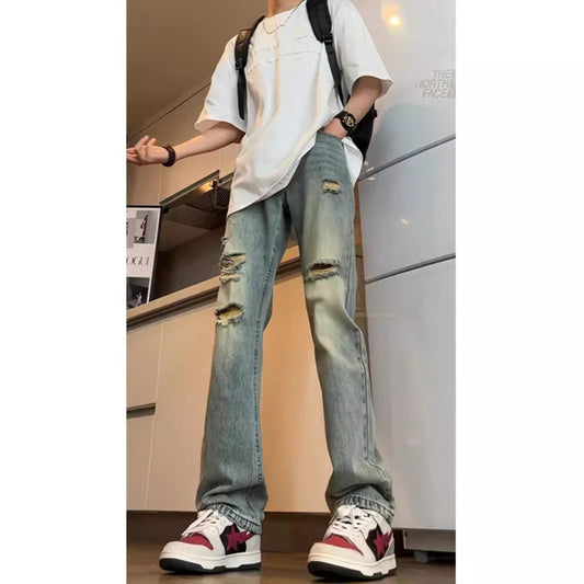 Amerikaanse V Retro Losse Tattered Jeans Jeans voor Heren/ Jongens