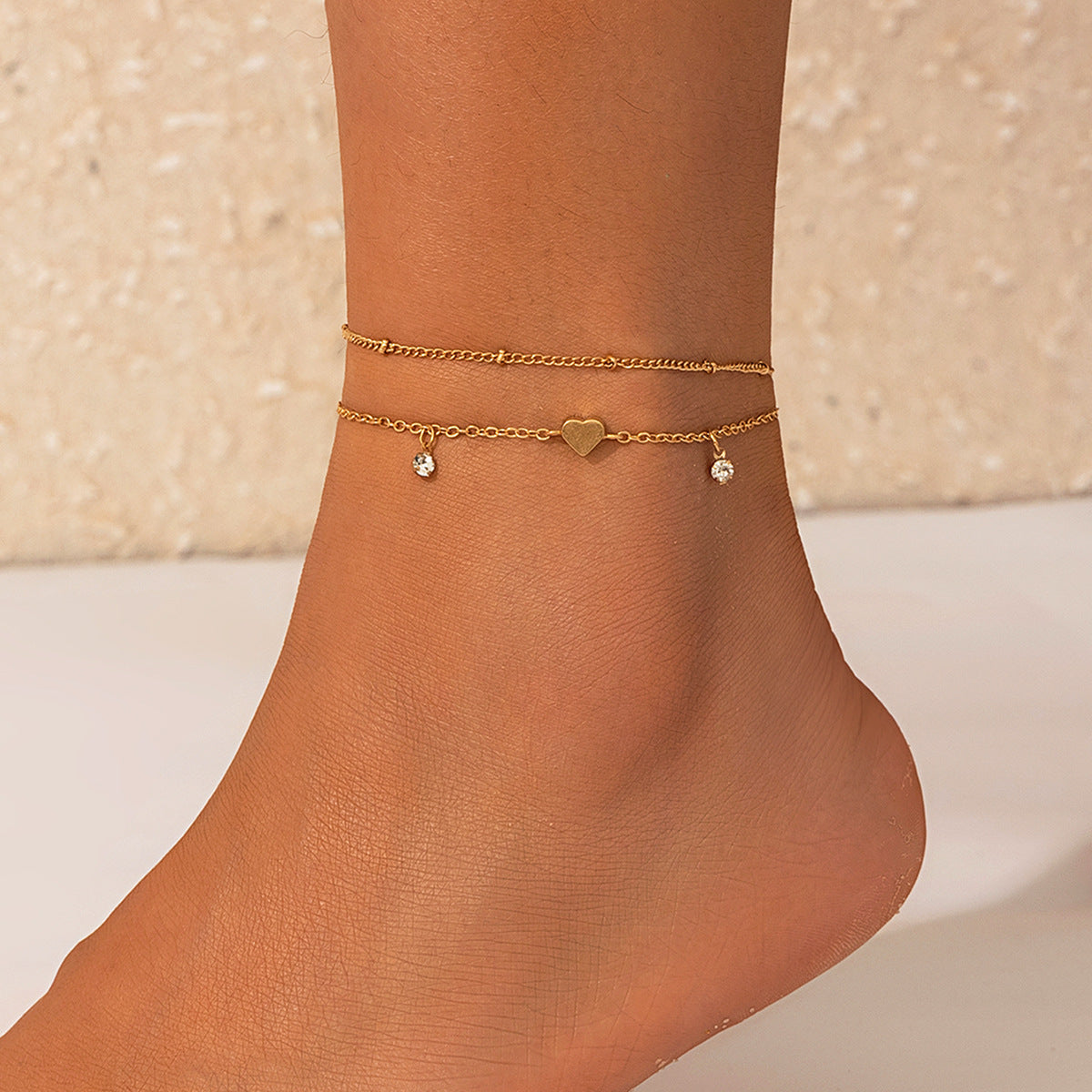 Strandstijl Elegante Metalen Strass-steentjes Enkelbandje met Diverse Bedeltjes/ Imitatie Parels