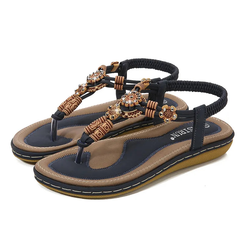 Stijlvolle Klassieke Effen Kleur Casual Bohemien Sandalen van PU-Leer met teenbandje en Platte Zool voor Dames & Meiden