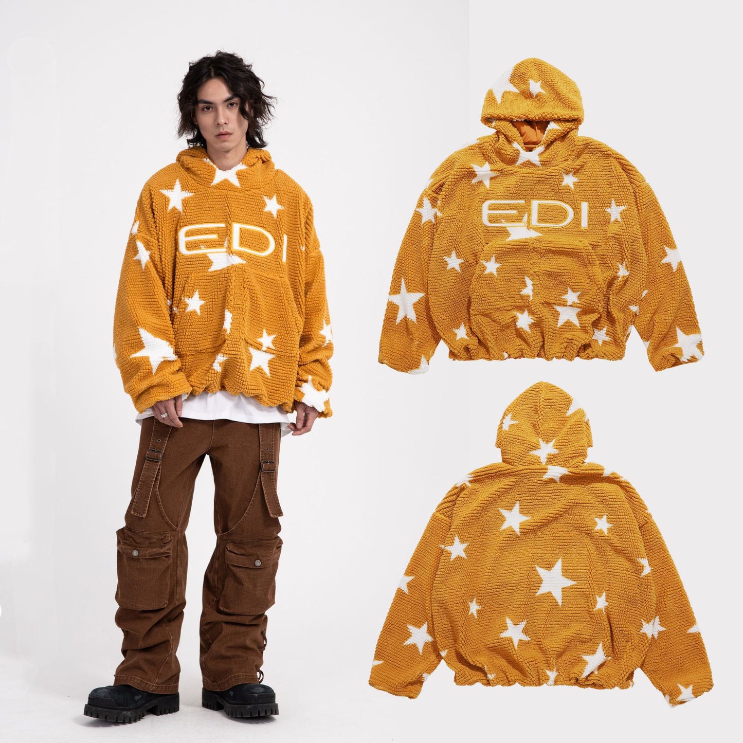 Amerikaanse Street Style Losse Capuchon Trui met Sterpatroon voor Unisex