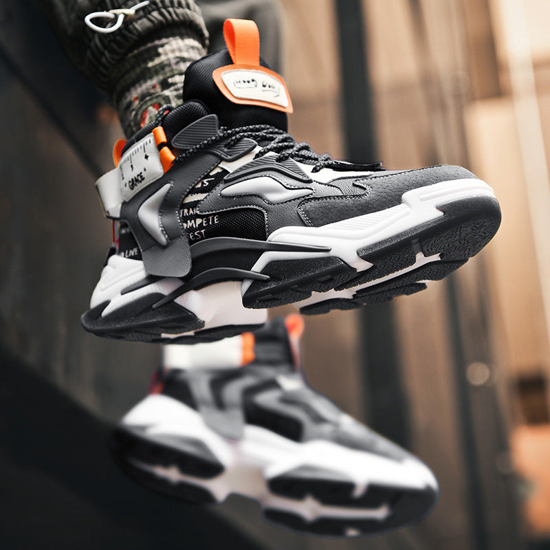 Uniek Amerikaanse Ontwerp Casual Retro Ademend Hoge Sneakers van Mesh met Vetersluiting en Dikke Zool voor Heren