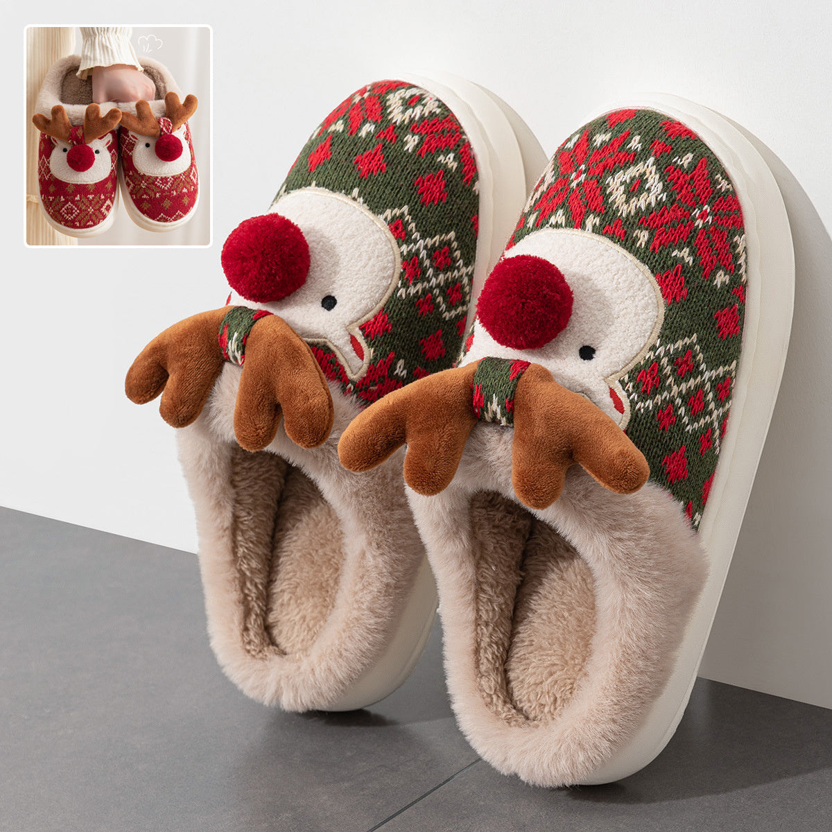 Kerstmis Modieuze Schattige Antislip Winter Kerstpantoffels van Pluche voor in Huis voor Dames & Meiden
