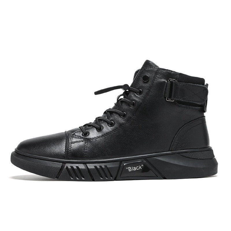 Trendy Effen Kleur Casual Hoge Sportschoenen van Echt Leer met Vetersluiting en Ronde Neus voor Heren