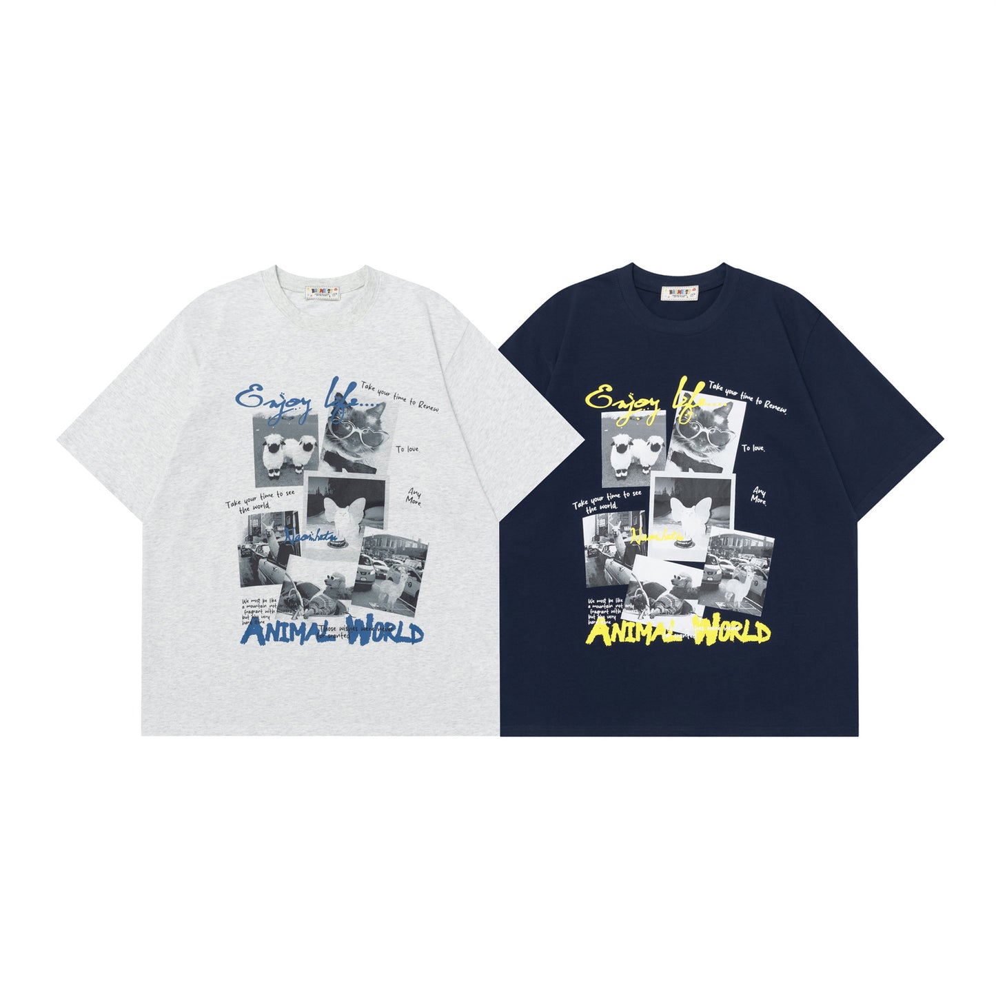 Retro Veelzijdige Effen Kleur Oversized Casual Ronde Hals T-shirt met Bedrukte Vintage Fotoprint en Korte Mouwen  voor Heren & Jongens