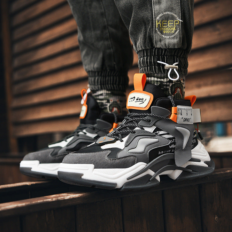 Uniek Amerikaanse Ontwerp Casual Retro Ademend Hoge Sneakers van Mesh met Vetersluiting en Dikke Zool voor Heren