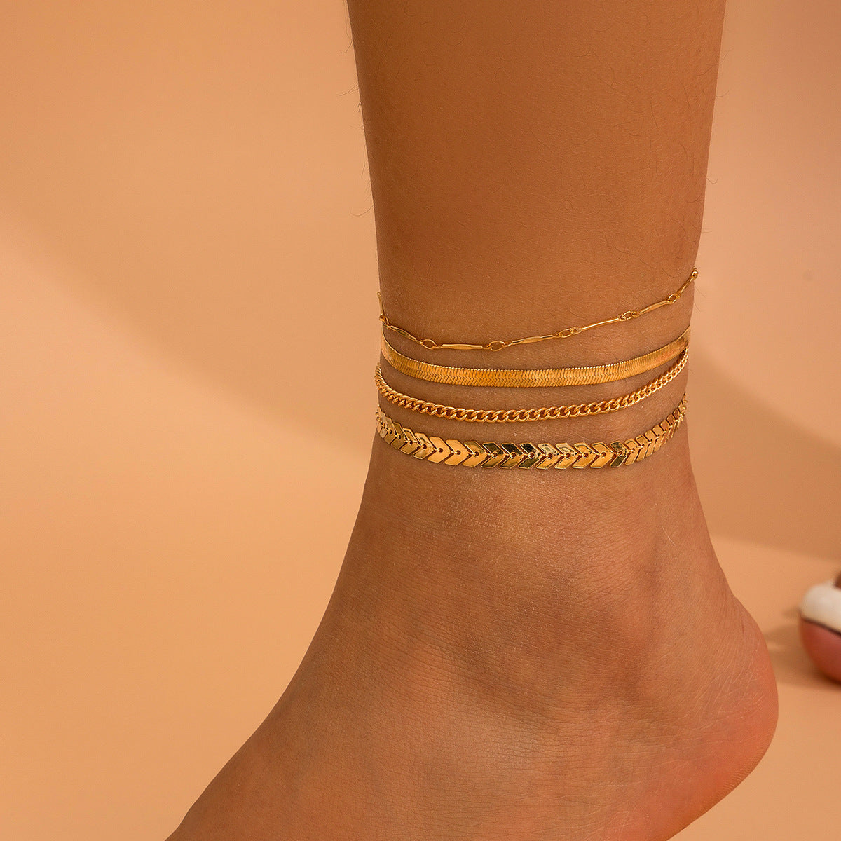 Elegante Retrostijl Metalen Meerlaagse Enkelbanden Set met Diverse Bedeltjes voor Dames