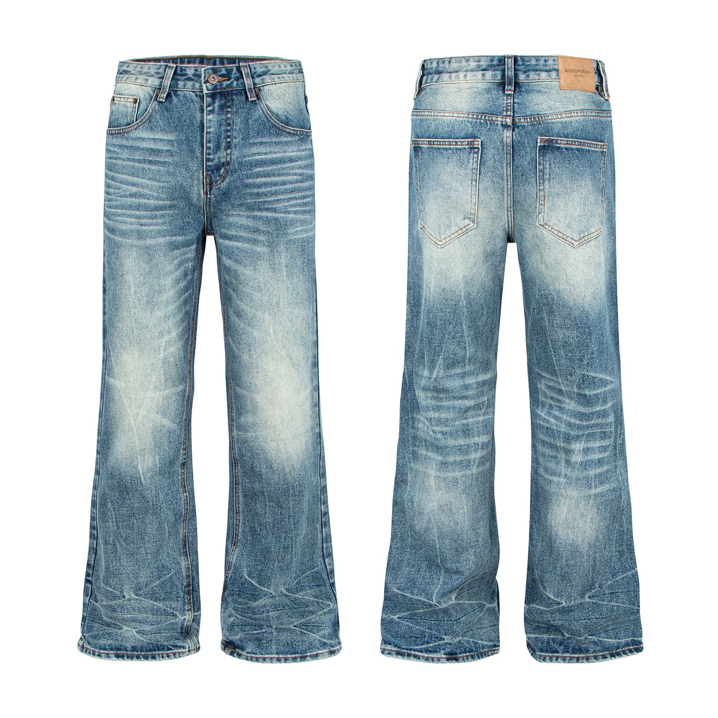 Trendy Retrostijl Effen Kleur Distressed Casual Vintage Washed Demin Jeans met Flared Pijpen en Hoge Taille voor Unisex