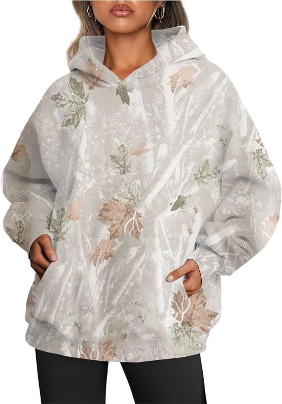 Dames Camouflage Hoodie Maple Leaf Print Oversized