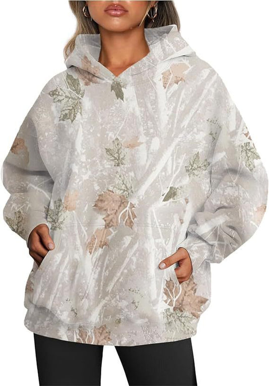 Dames Camouflage Hoodie Maple Leaf Print Oversized