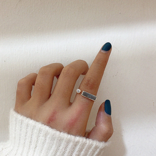 Vintage Verstelbare Ring met Rechthoek Marmeren Steen en Zirkonia Steen voor Dames