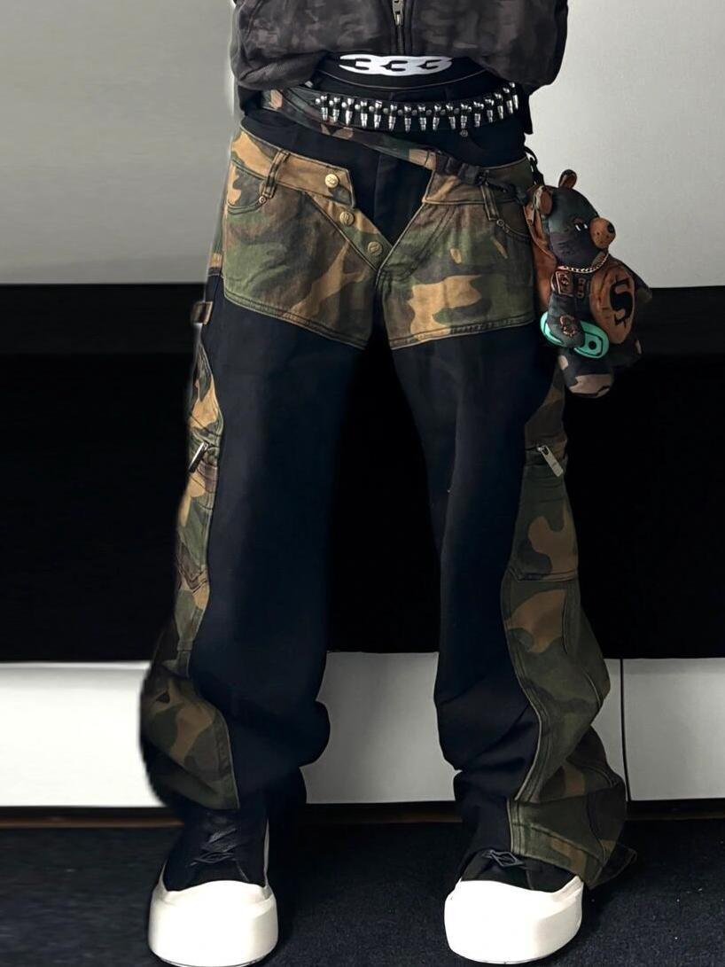 Amerikaanse Retro Washed Camouflage Stiksel Jeans voor Dames/ Plus-size & Meisjes