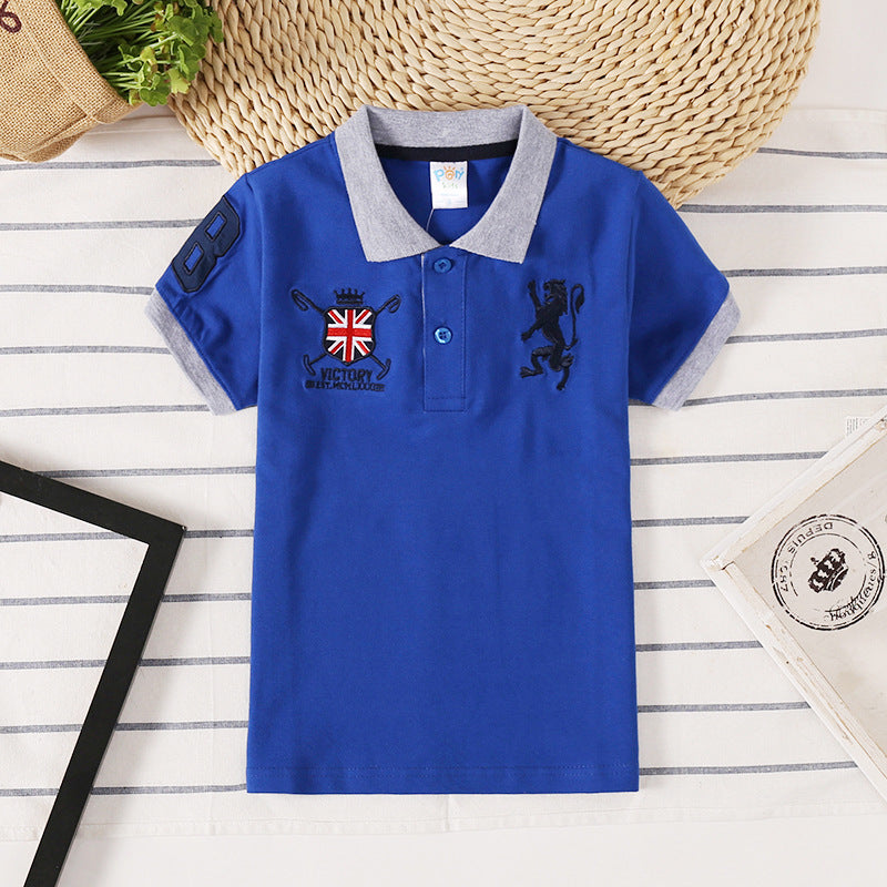 Europese Designer Ontwerp Trendy Casual Effen Kleur Revers Poloshirt met Geborduurde Embleem en Korte Mouwen voor Kids & Teenager