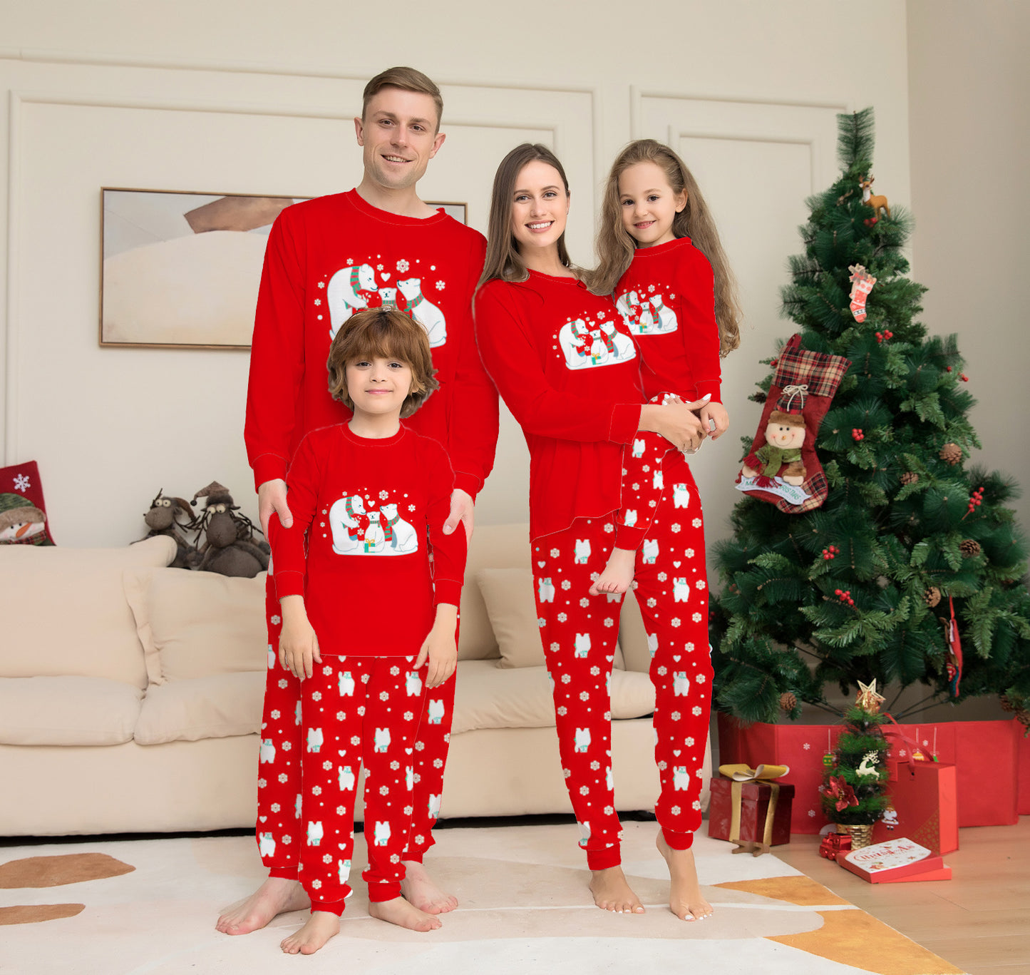 Kerstmis Familie Casual Matching Kerst Pyjama Outfit met Beren Kerstmisprint voor Gezin & Koppels