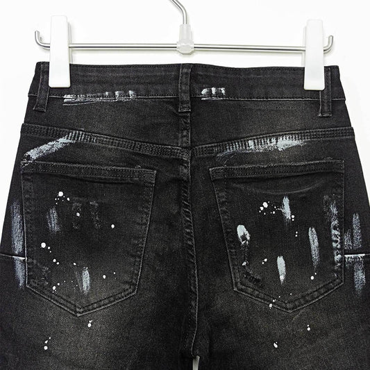 American High Street Ripped Straight Stretch Jeans met Paint Splash voor Heren/ Jongens