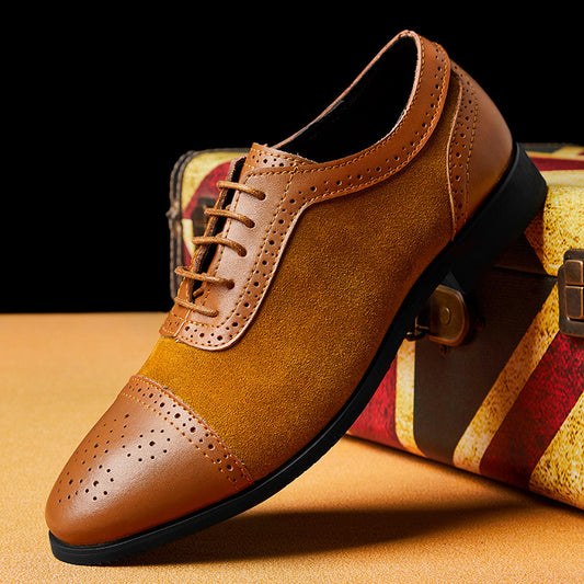 Europese en Amerikaanse Wingtip Stijl Casual Business Ademend Puntige Derby Schoenen van Gesneden PU-Leer met Vetersluiting voor Heren