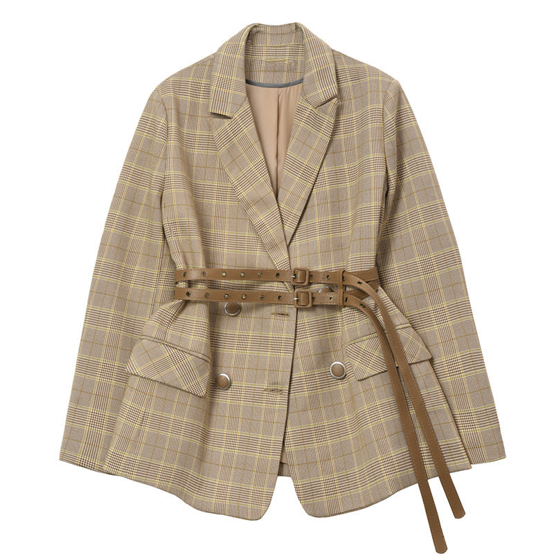 Trendy Formeel Geruite Blazer met Riem  voor Dames