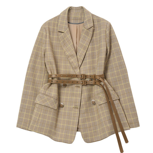Trendy Formeel Geruite Blazer met Riem  voor Dames