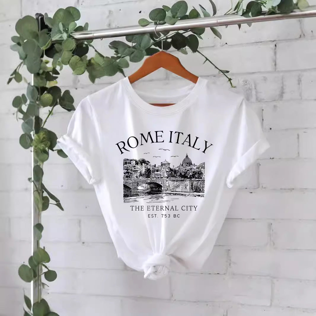 Trendy Stijlvolle Streetwear Effen Kleur Casual Ronde Hals T-shirt met Letterprint en Korte Mouwen voor Dames/Meiden & Plus-Size