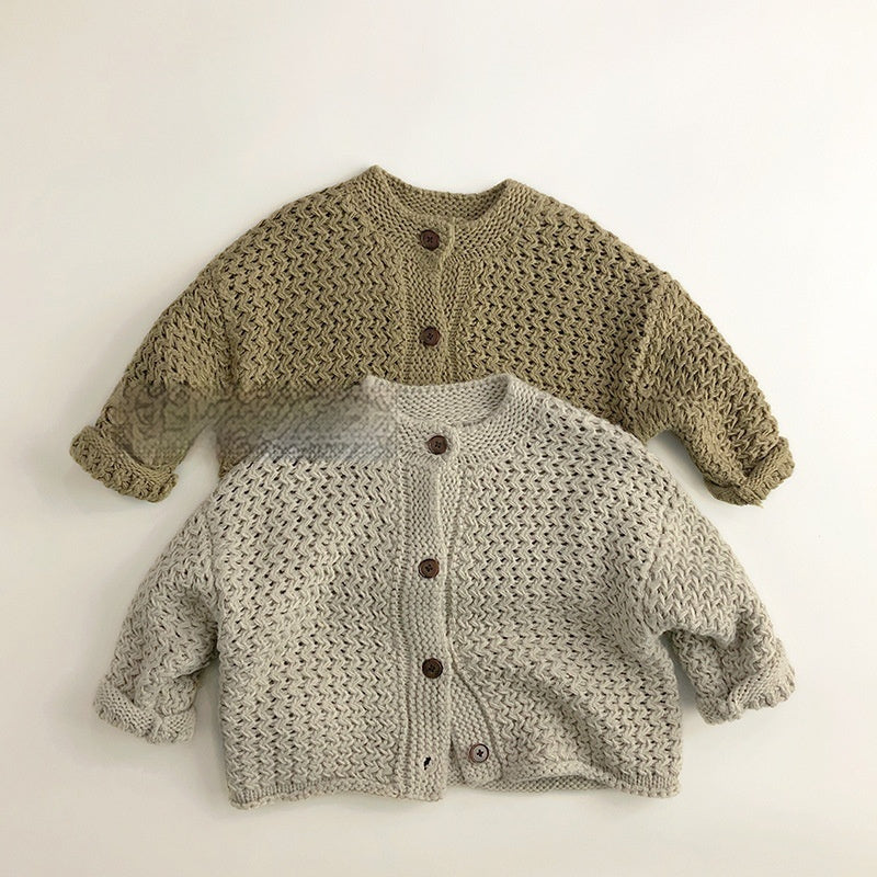 Western Stijl Retro Gebreide Vest met Lange Mouwen en Knopen voor Kinderen