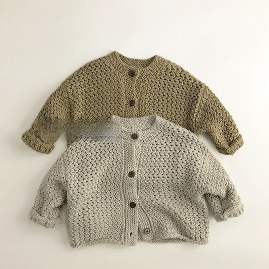 Western Stijl Retro Gebreide Vest met Lange Mouwen en Knopen voor Kinderen
