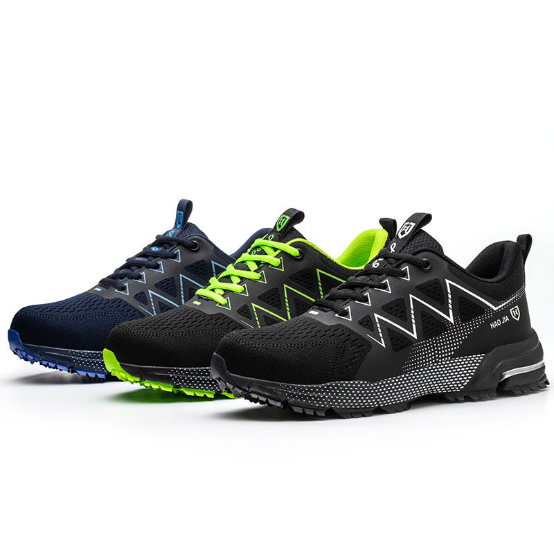 Europese Mannelijke Code Flying Geweven Stalen Neus Veiligheidsschoenen met Aanvalsschi voor Herenld en Anti-steek