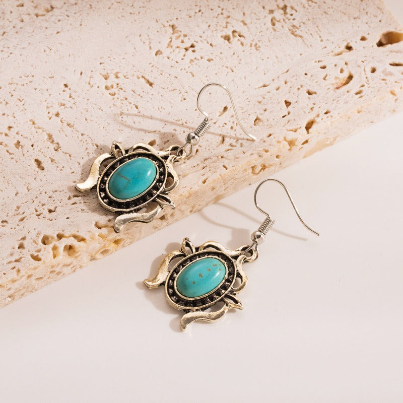 Elegante Sieradenset Klassieke Retro 18K Verguld Zilveren Statement Halsketting & Oorbellen van Legering met Ovale Turquoise Stenen voor Dames