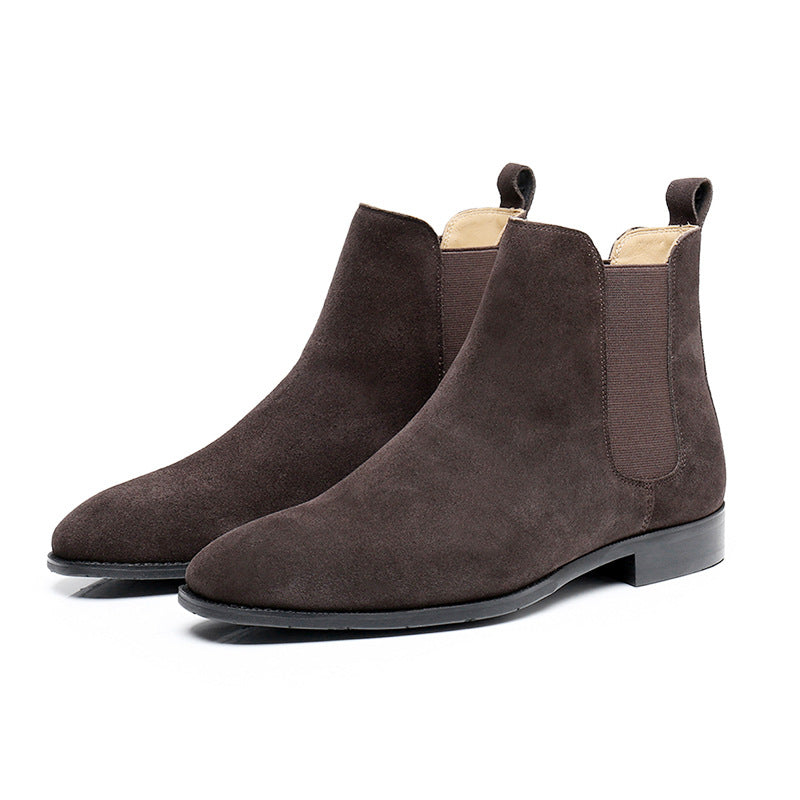 Amerikaanse Stijl Elegante Casual Effen Kleur Slip On Chelsea Boots van Echt Leer met Ronde Neus en Treklus aan de Achterkant voor Heren & Jongens