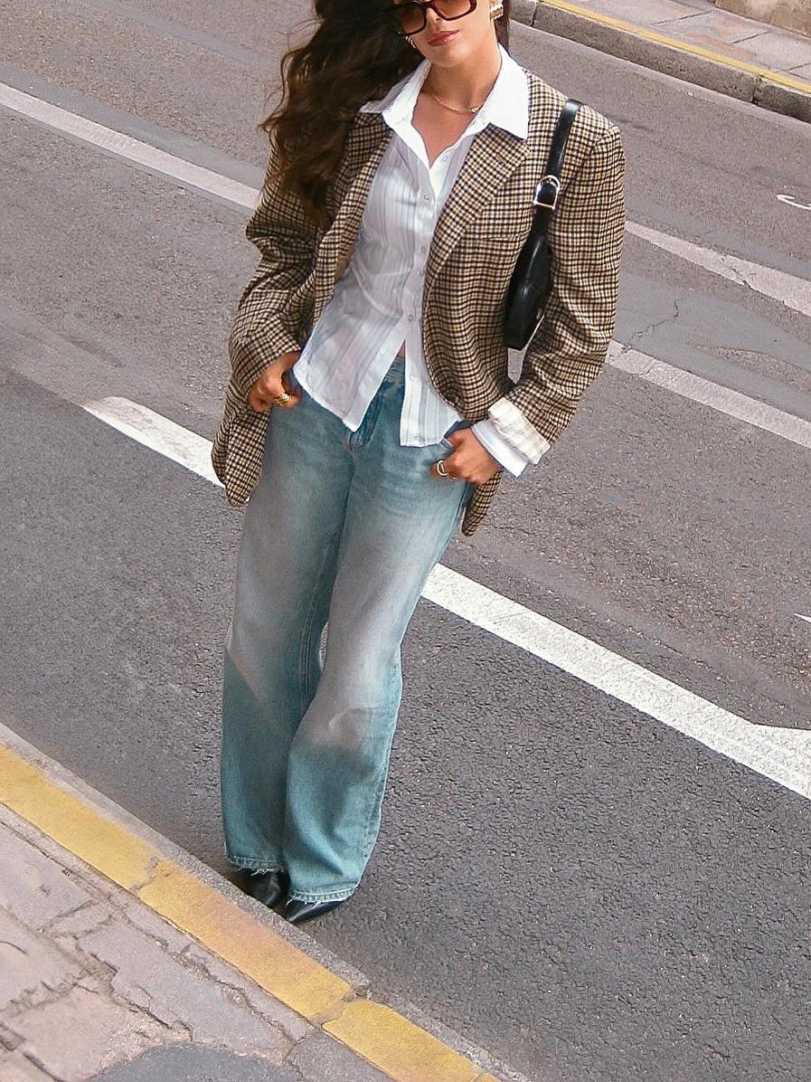 Elegante Geruite Blazer voor Dames