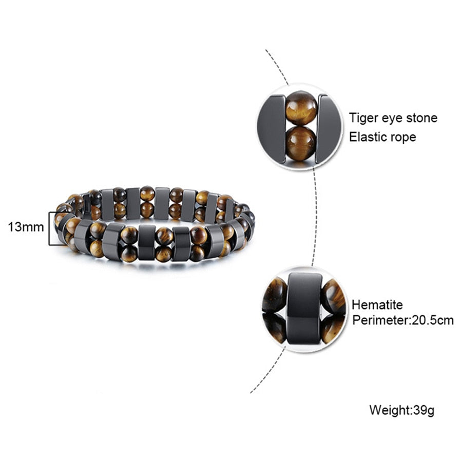 Stijlvolle Modieuze Geometrische Dubbellaagse Armband met Hematiet en Tijgeroog Kralen voor Heren