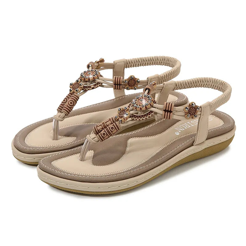 Stijlvolle Klassieke Effen Kleur Casual Bohemien Sandalen van PU-Leer met teenbandje en Platte Zool voor Dames & Meiden
