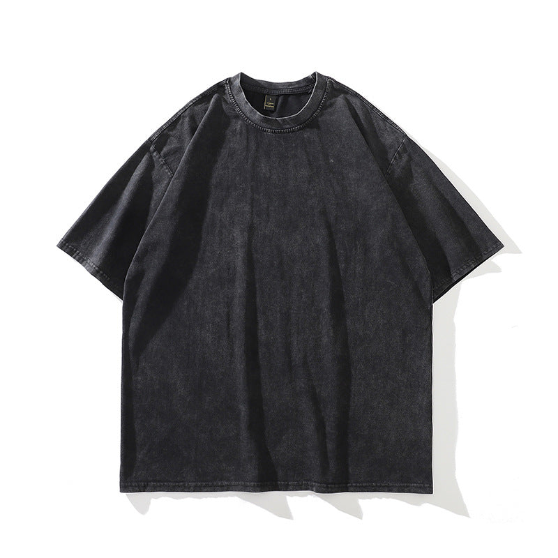 Modieuze Klassieke Effen Kleur Oversized Casual Vintage Washed Cartoonprint T-shirt met Ronde Hals en Korte Mouwen voor Heren & Jongens