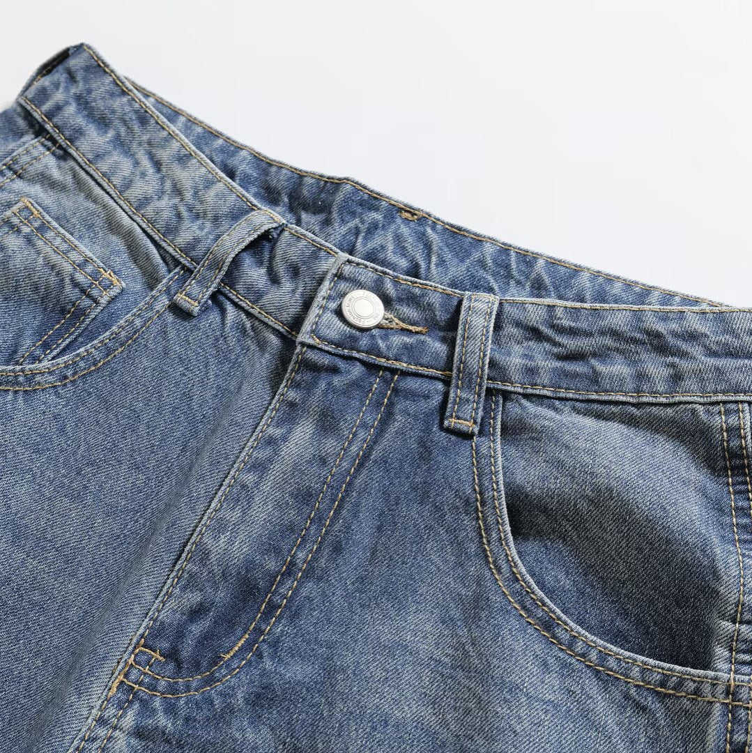 Custom Made Style Literair Retro Klassieke Effen Kleur Modieuze Veelzijdige Washed Denim Jeans met Rechte Pijpen en Zakken  voor Dames & Meiden