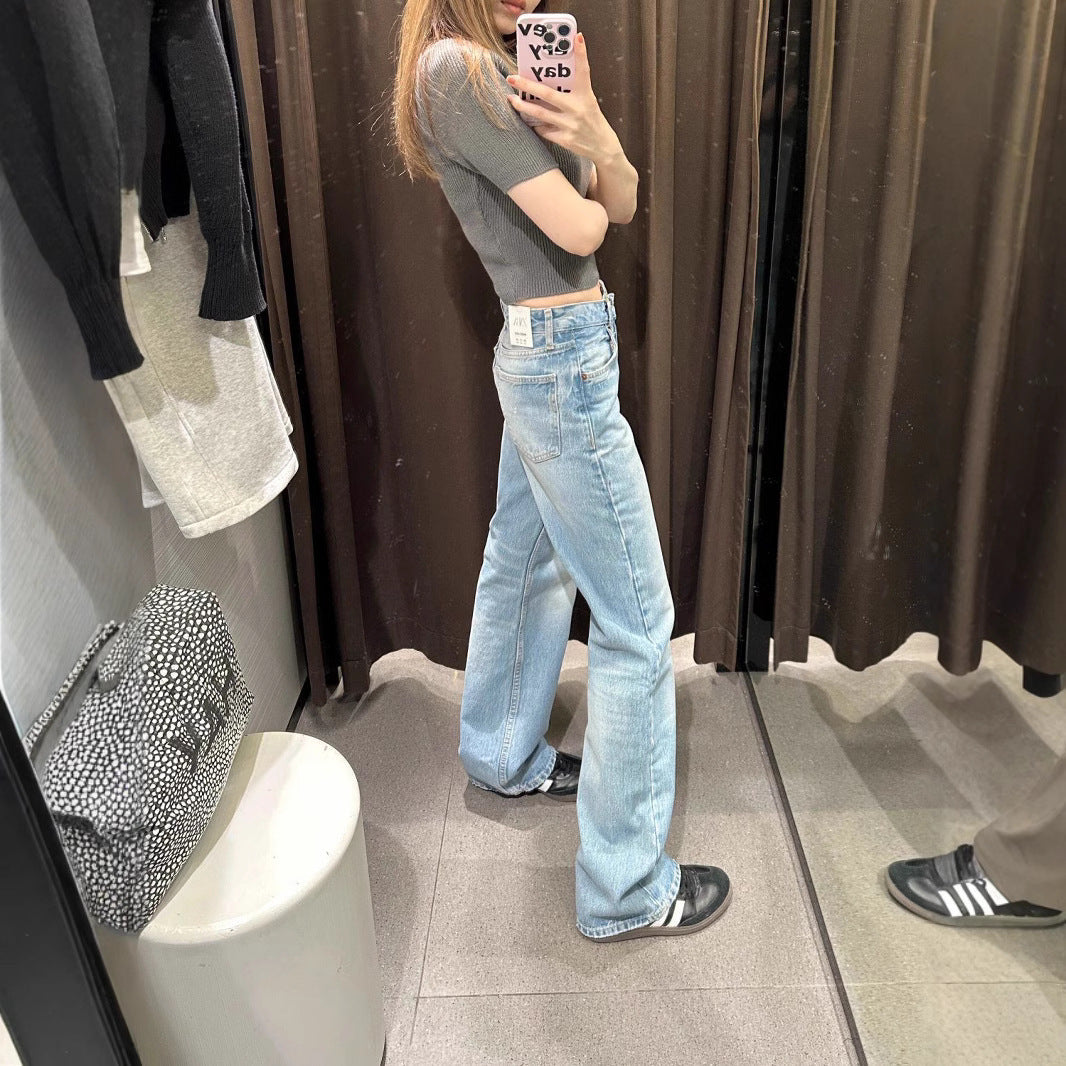 American Washed Straight Jeans voor Dames/ Plus-size & Meisjes