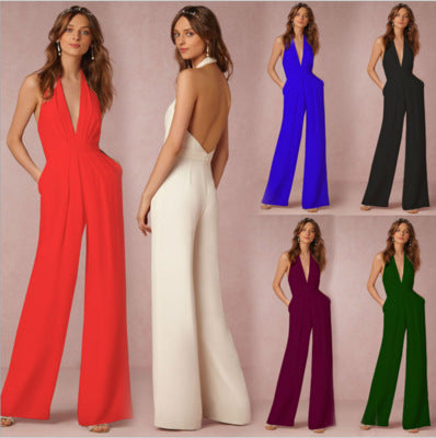 Trendy Casual Effen Kleur Mouwloze Halter Jumpsuit met Zakken voor Dames/Plus-size & Meiden