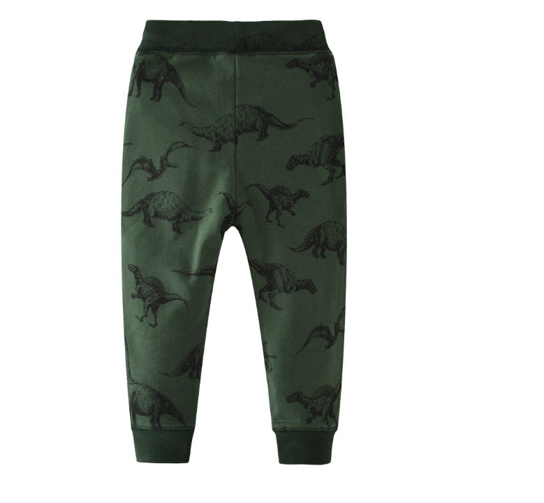 Casual Schattige Katoenen Joggingbroek met Bedrukte All-Over Dinosaurusprint en Trekkoord voor Kinderen